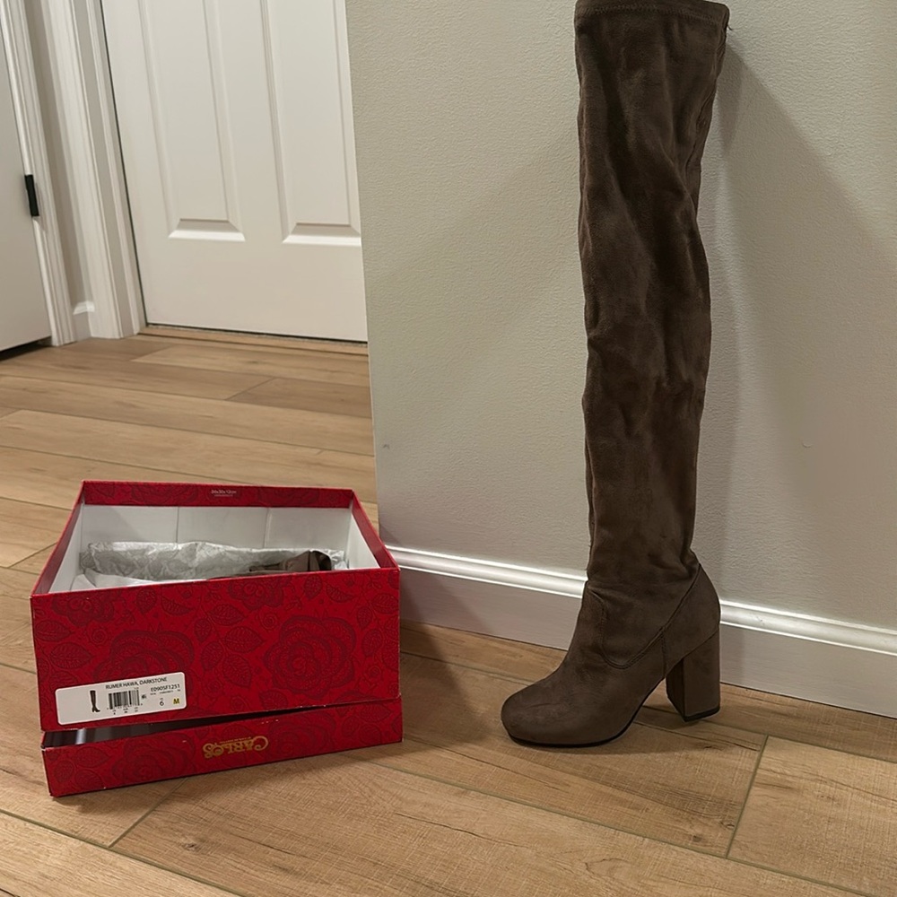 Tall over the knee boot.  3 1/2 inch heel